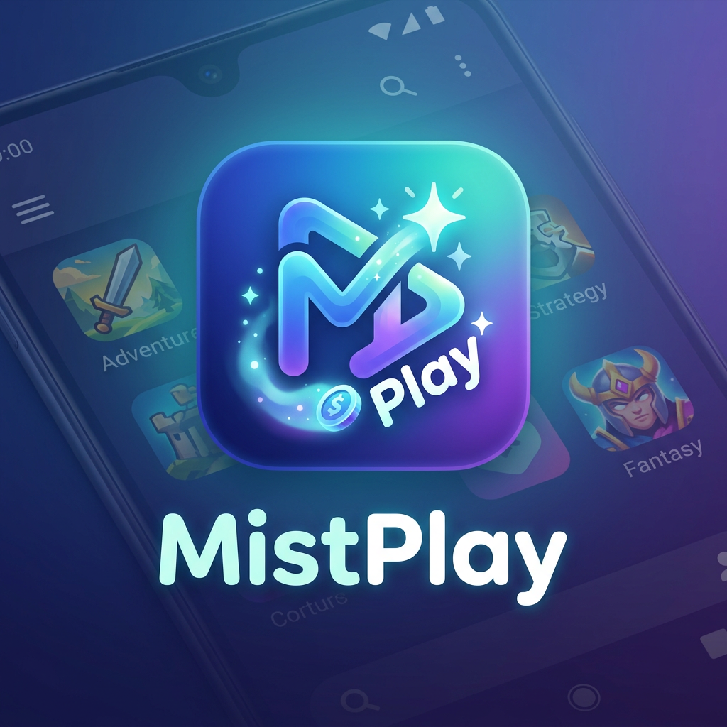 MistPlay app icon with stylized M and play button surrounded by sparkles and text